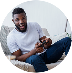 man playing video games